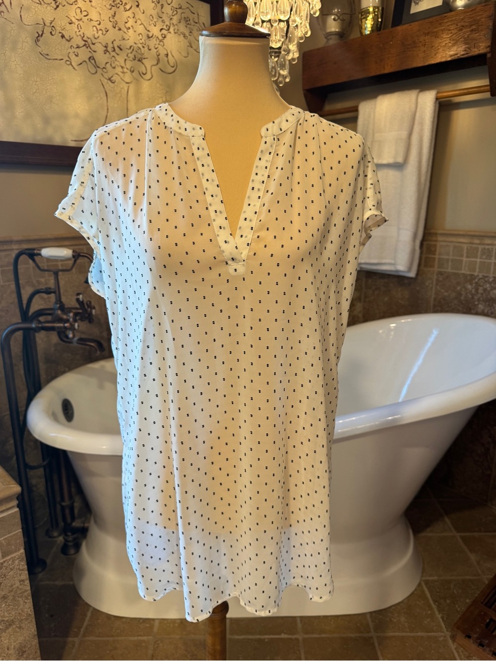 Halogen White Blouse with Black Dot Print size medium
